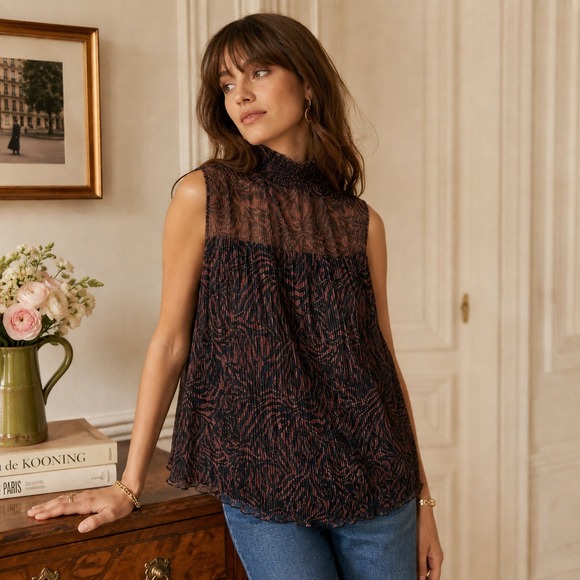 Adrianna Papell Tops - Adrianna Papell Plisse Mock Neck Top Copper Black Animal Print XL NWT Mobwife